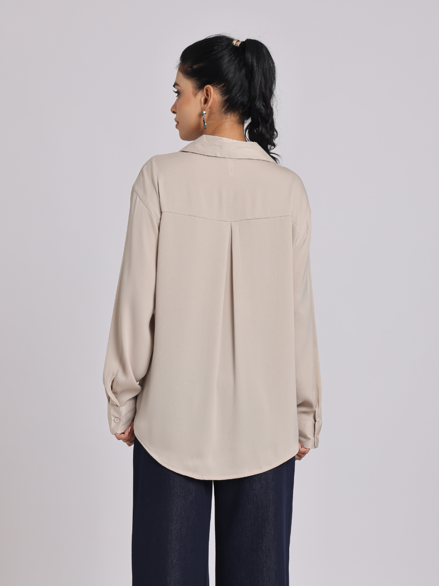 Beige Premium Flowy Satin Oversized Shirt