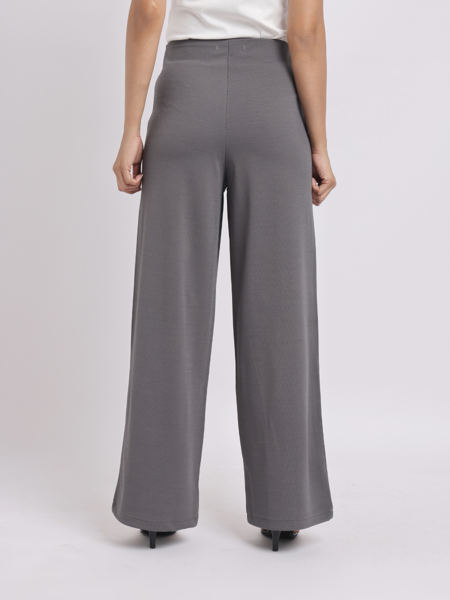 Grey High-Waist Tailored Wide-Leg Trousers