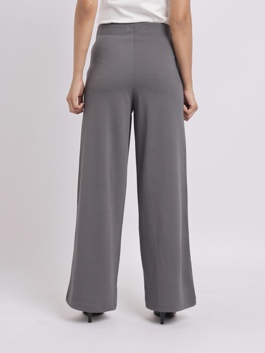 Grey High-Waist Tailored Wide-Leg Trousers