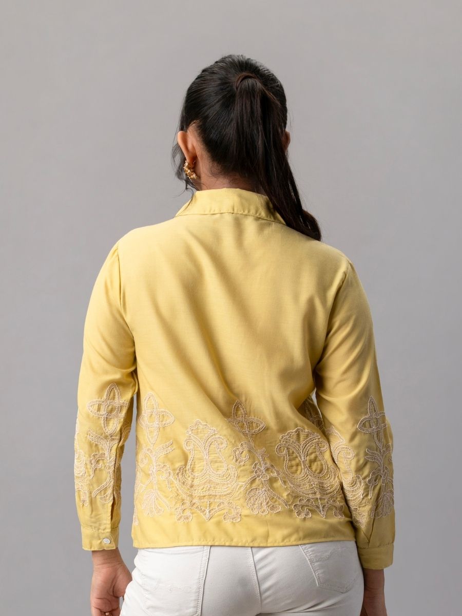 Mustard Yellow Shirt with Intricate Beige Embroidery