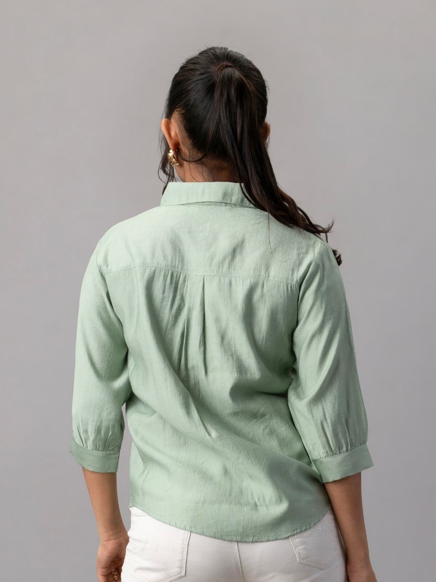 Sage Green Scallop Hem Embroidered Shirt