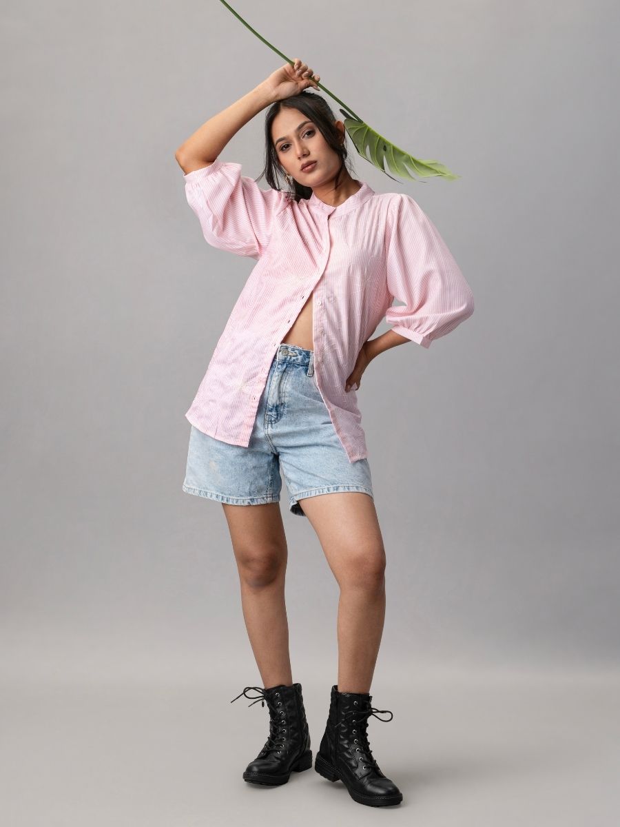 Roseline Reverie Striped Cotton Shirt-Top