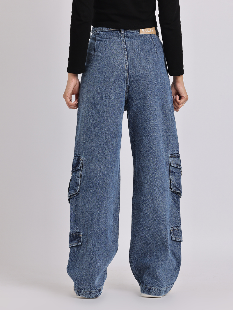 High-Waist Cargo Wide-Leg Jeans