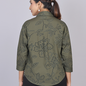 Deep Olive Cutwork Shirt