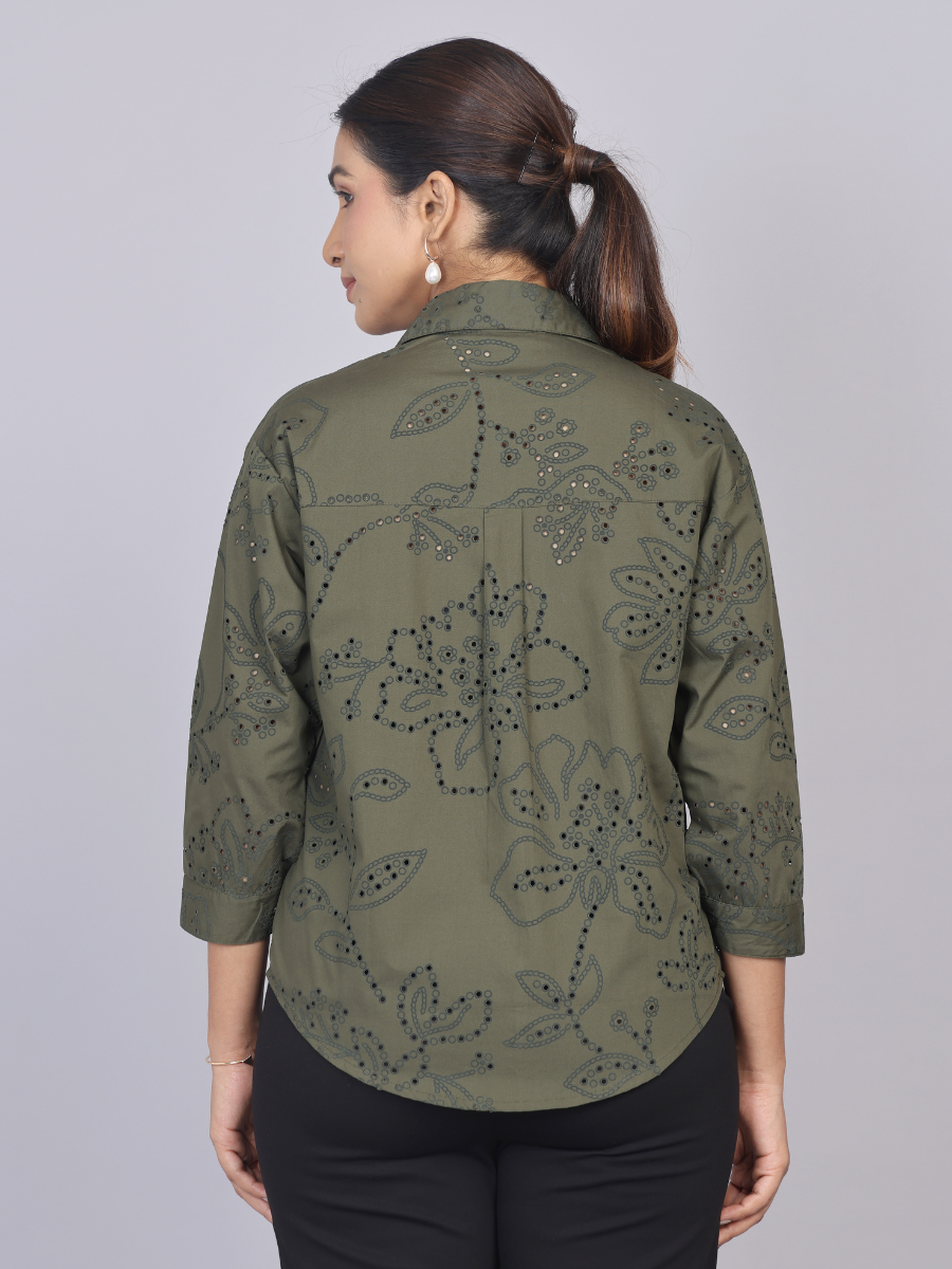 Deep Olive Cutwork Shirt