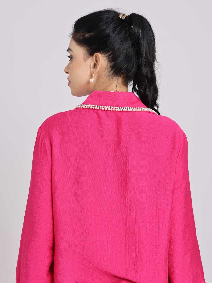 Hot Pink Pearl Collar Shirt