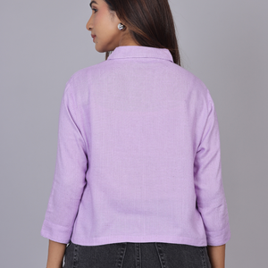 Lavender Blossom Embroidered Cotton Shirt