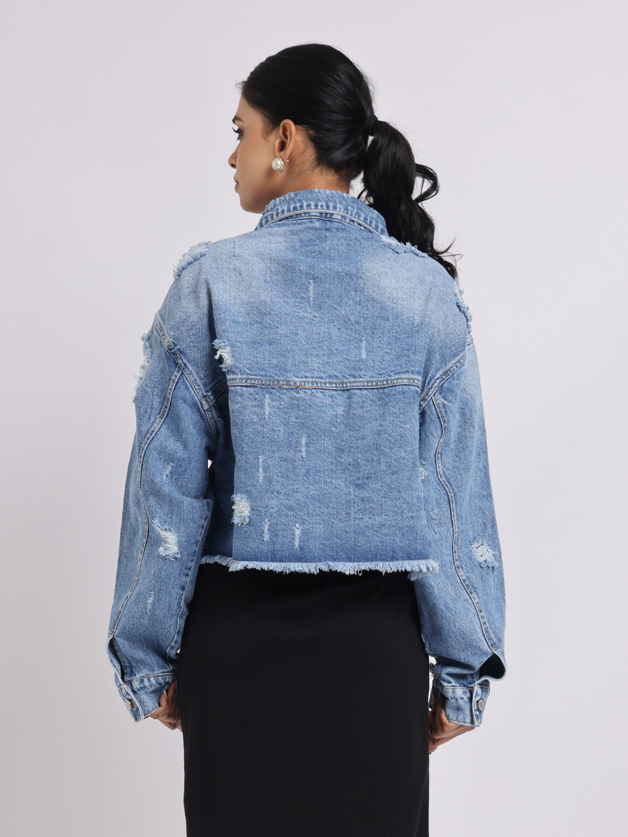 Distressed Cropped Denim Jacket