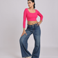 Hot Pink Cross-Back Crop Top - Statement Luxe Fit