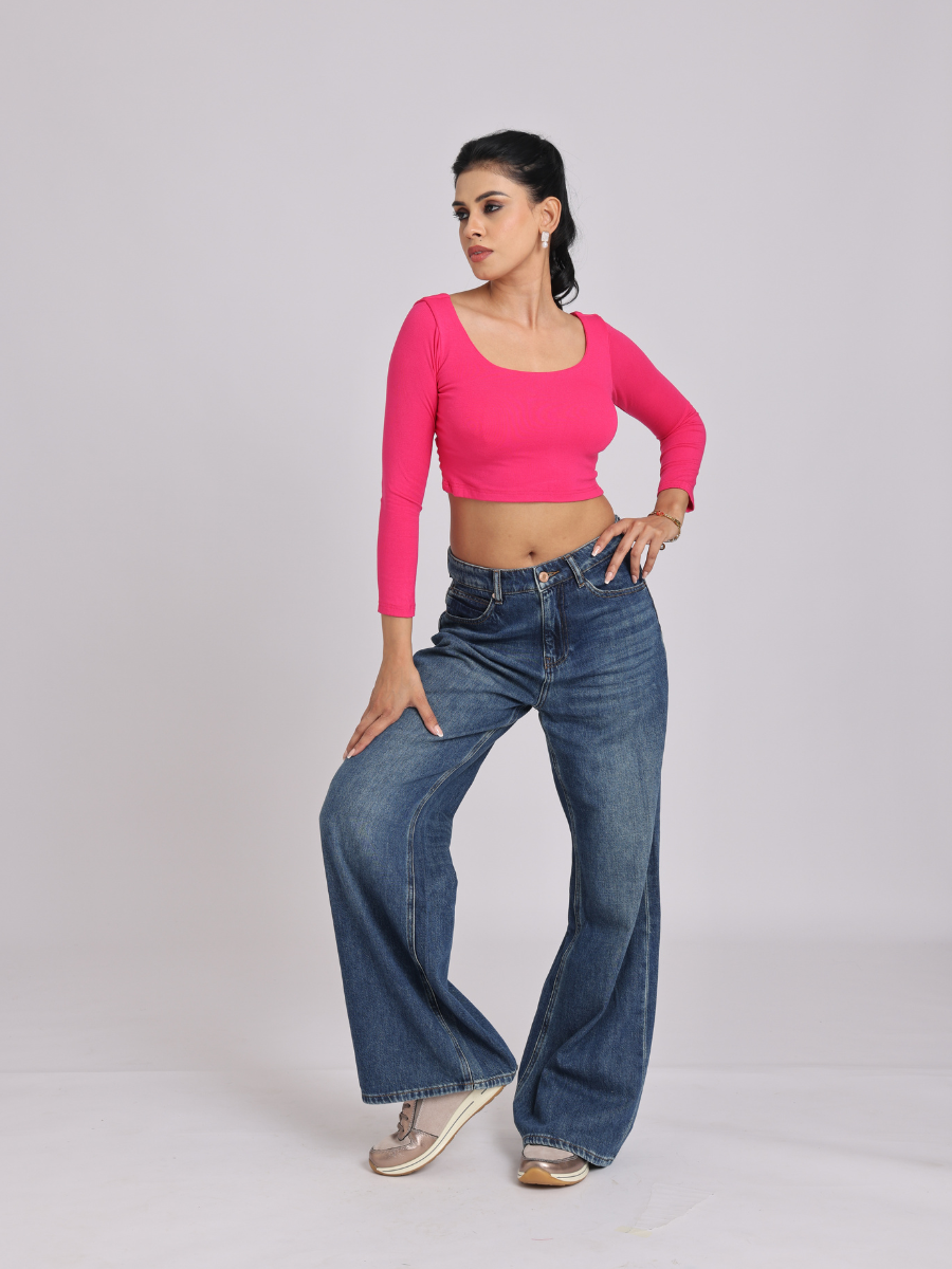 Hot Pink Cross-Back Crop Top - Statement Luxe Fit