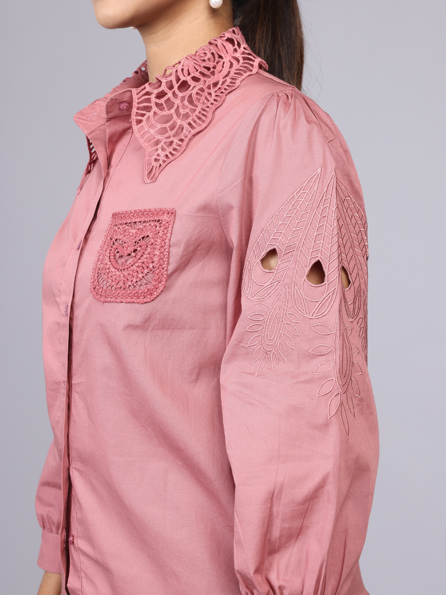 Rose Cutwork Embroidered Cotton Shirt