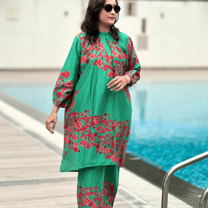 Green Silk Print Co-Ords Set