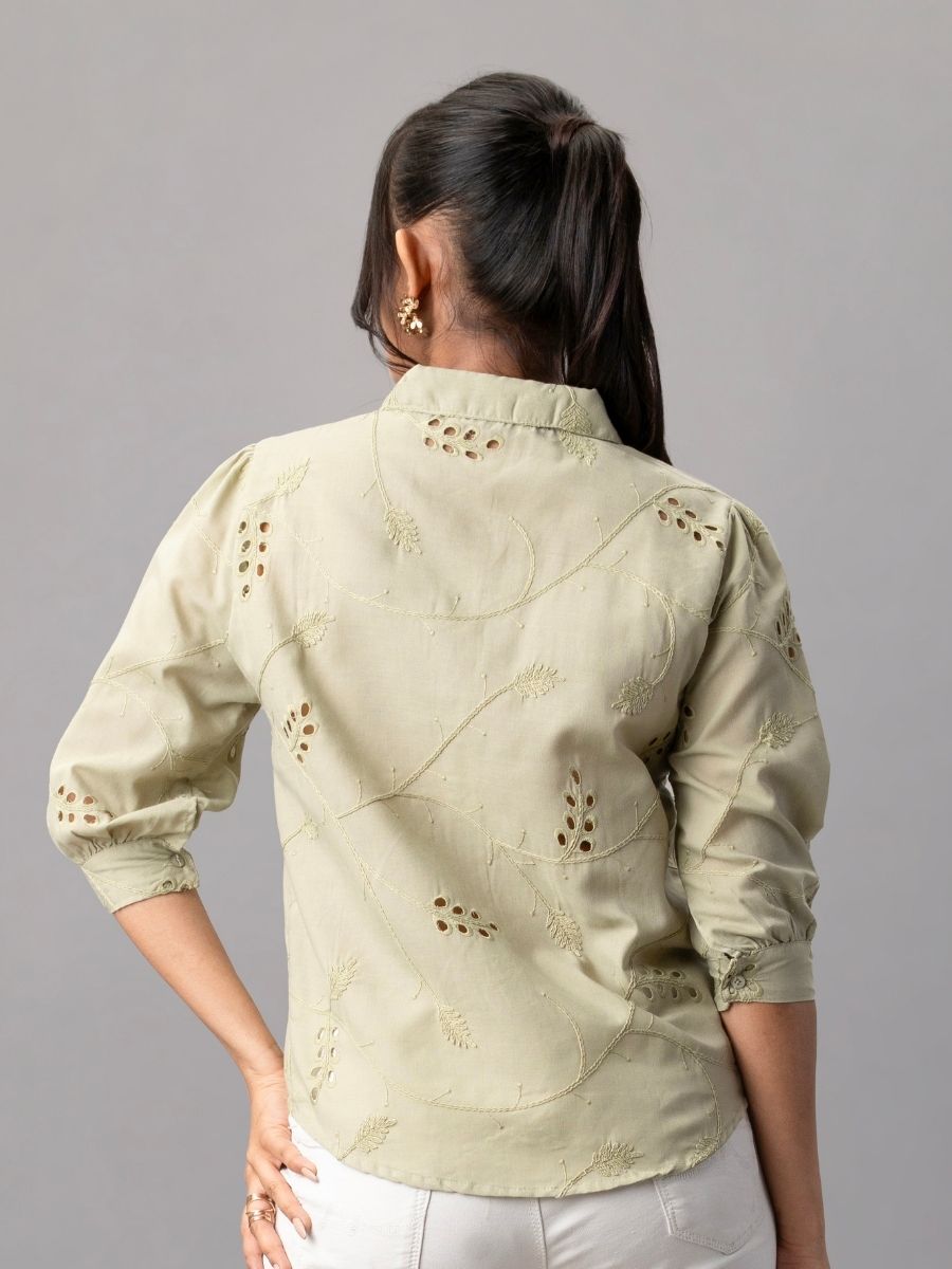 Sage Green Embroidered Cotton Shirt