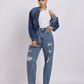 Blue Denim Jacket | Cropped Fit with Front Zipper Detail