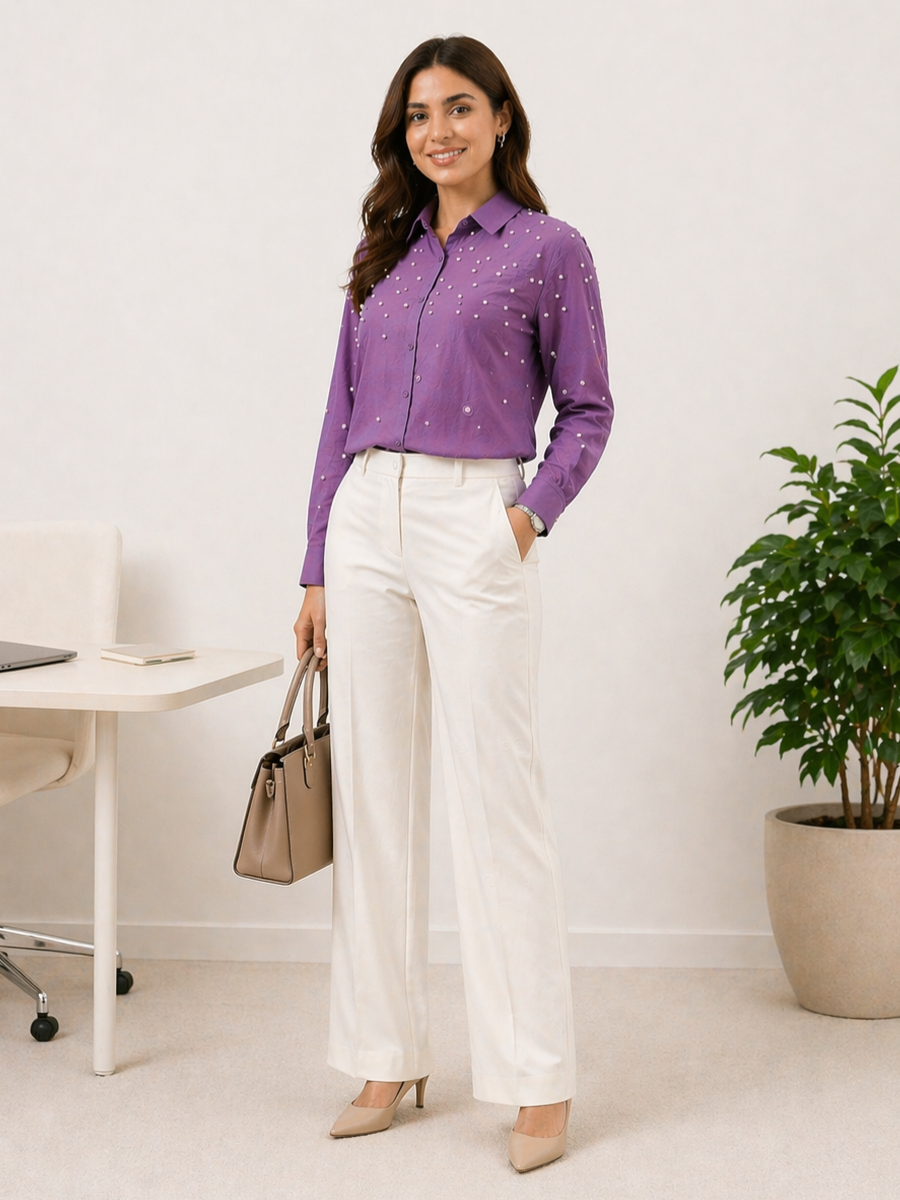 Dusty Lilac Pearl Embellished Shirt
