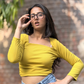Mustard Yellow Side Elastic Ruched Crop Top