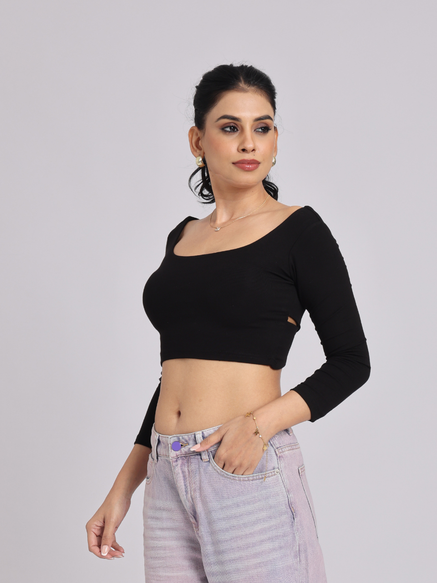 Noir Cross-Back Sculpt Crop Top - Statement Luxe Fit