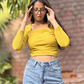 Mustard Yellow Side Elastic Ruched Crop Top
