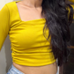 Mustard Yellow Side Elastic Ruched Crop Top