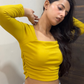 Mustard Yellow Side Elastic Ruched Crop Top