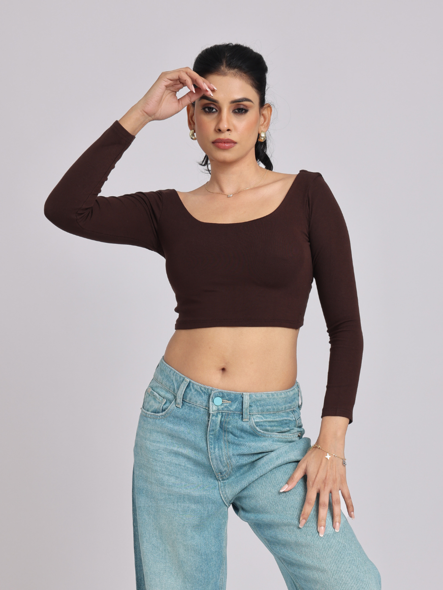 Mocha Luxe Cross-Back Crop Top