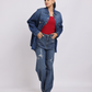 Dark Blue Oversized Denim Shirt with Dropped Shoulder