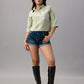 Olive Mist Textured Floral Polo Top