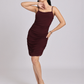 Wine Ruched Spaghetti Strap Bodycon Dress