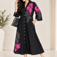 Black Embroidered Cotton A-Line Midi Dress