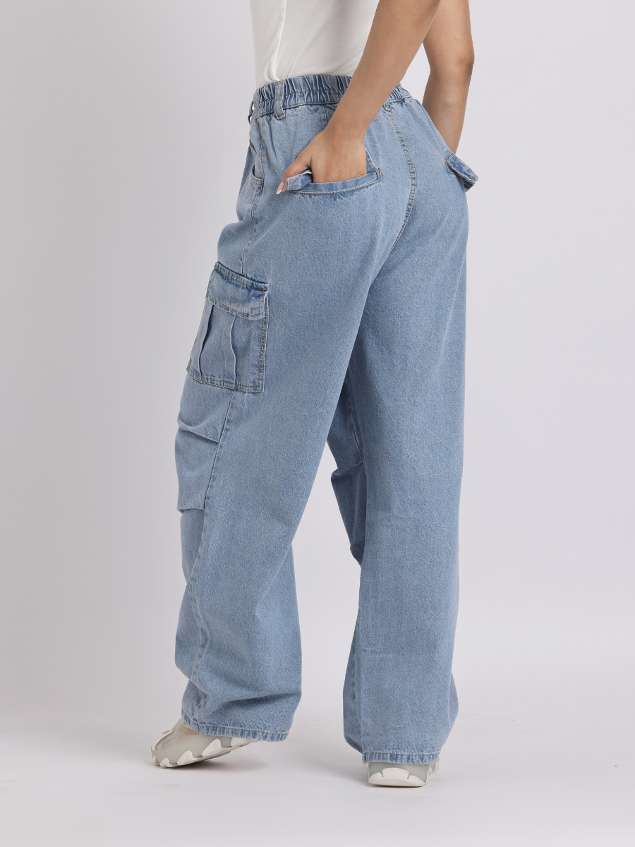 Light Blue Wide-Leg Cargo Jeans