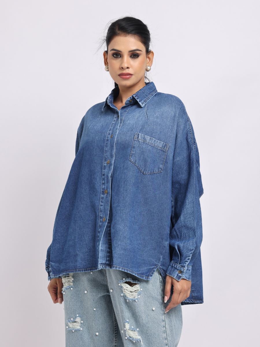 Oversized Mid-Blue Denim Shirt