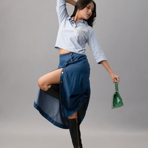 Sky Ripple Embroidered Collared Top