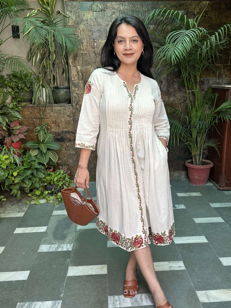 Embroidered Khadi Cotton Dress