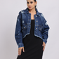 Blue Distressed Cropped Denim Jacket