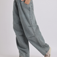 Grey Elastic Waist Wide-Leg Denim Jeans