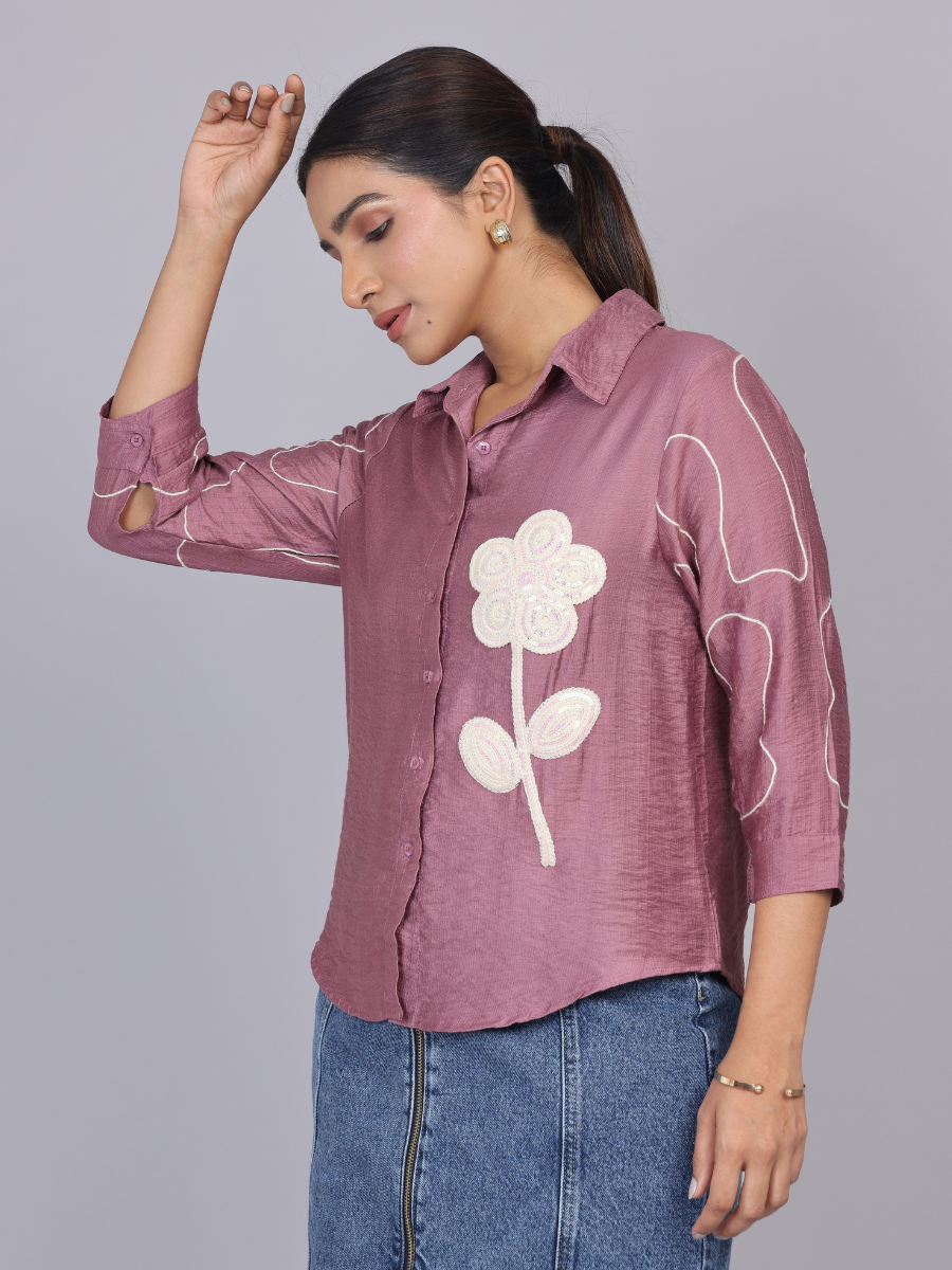 Mauve Bloom Flora Embroidered Shirt