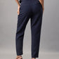 Navy High Waist Tapered Trousers with Belt
