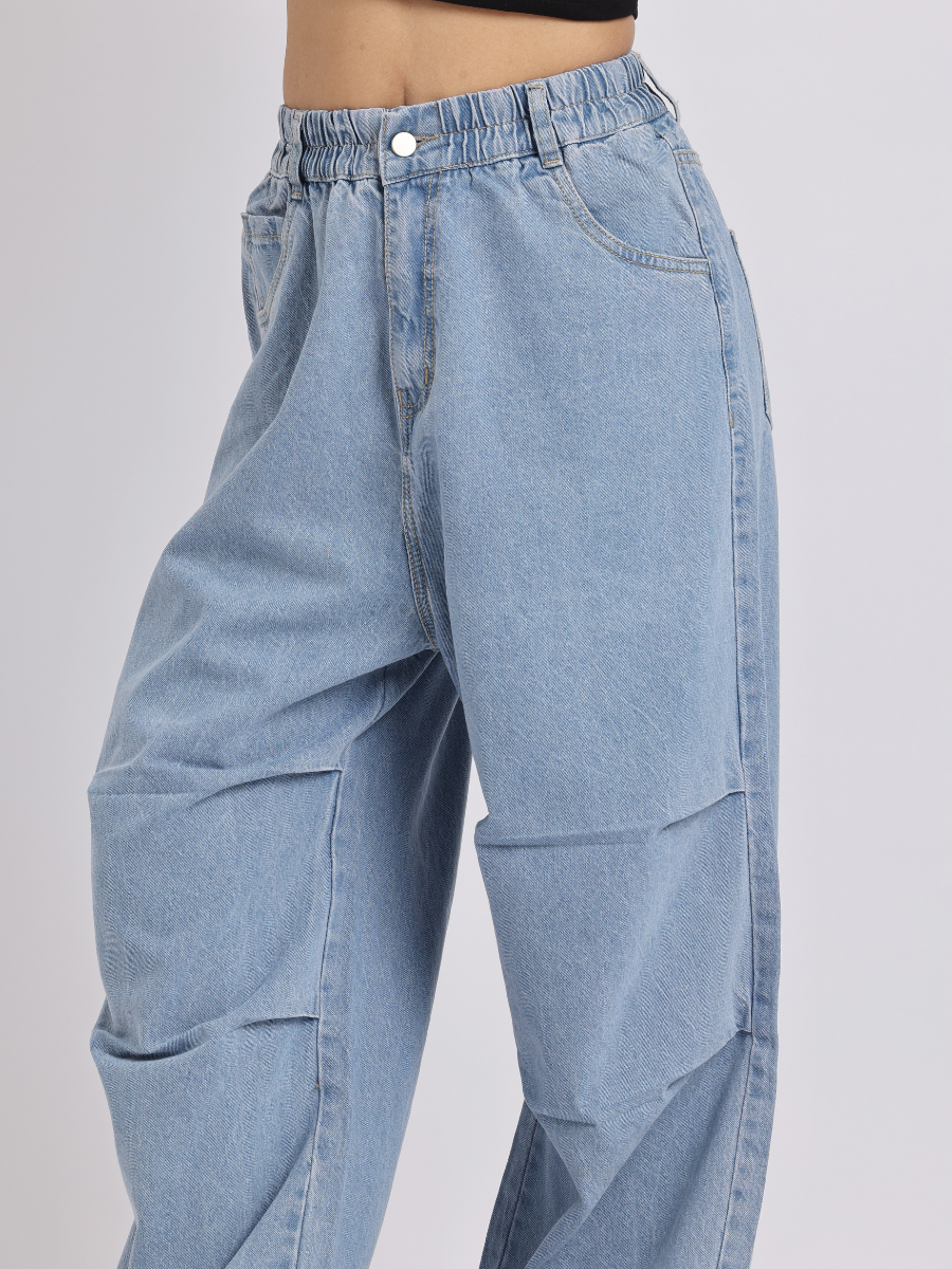 High-Waist Elasticated Wide-Leg Denim Jeans