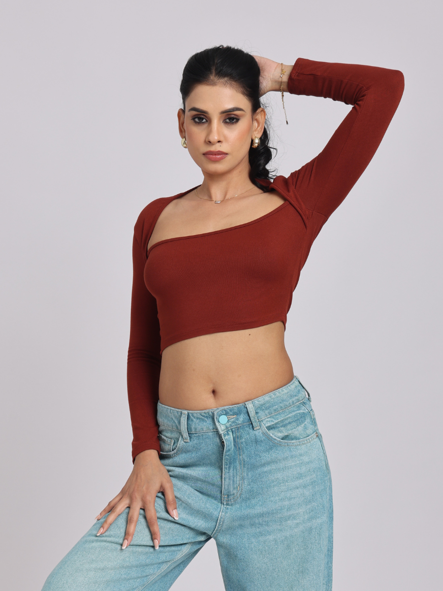 Chic & Sexy Square Neck Fitted Crop Top - Brown