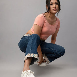 Embroidered Hem Ankle Denim