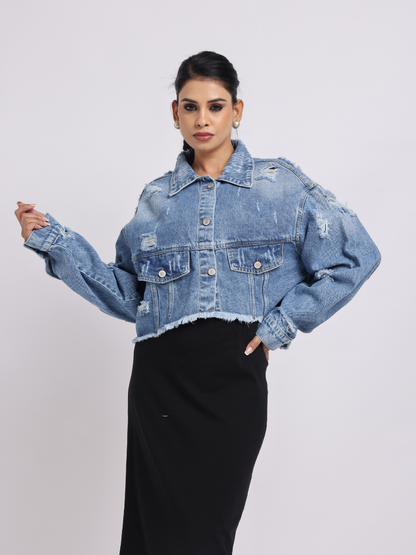 Distressed Cropped Denim Jacket