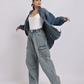 Mid Blue Oversized Denim Shirt with Dropped Shoulder
