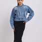 Blue Cropped Denim Jacket with Front Zip Detailing
