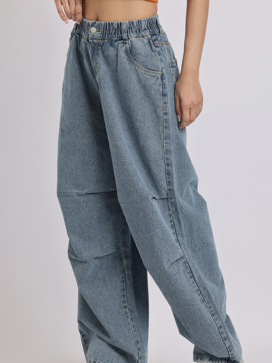 High-Waist Elasticated Wide-Leg Denim Jeans