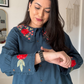 Embroidered Blue Collar Dress