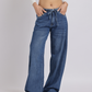 Blue Drawstring Waist Wide-Leg Denim Jeans