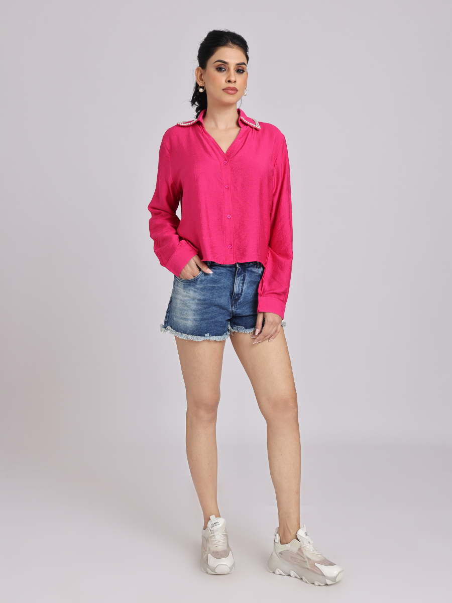 Hot Pink Pearl Collar Shirt