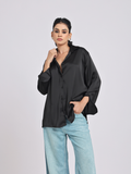 Premium Black Satin Long-Sleeve Shirt