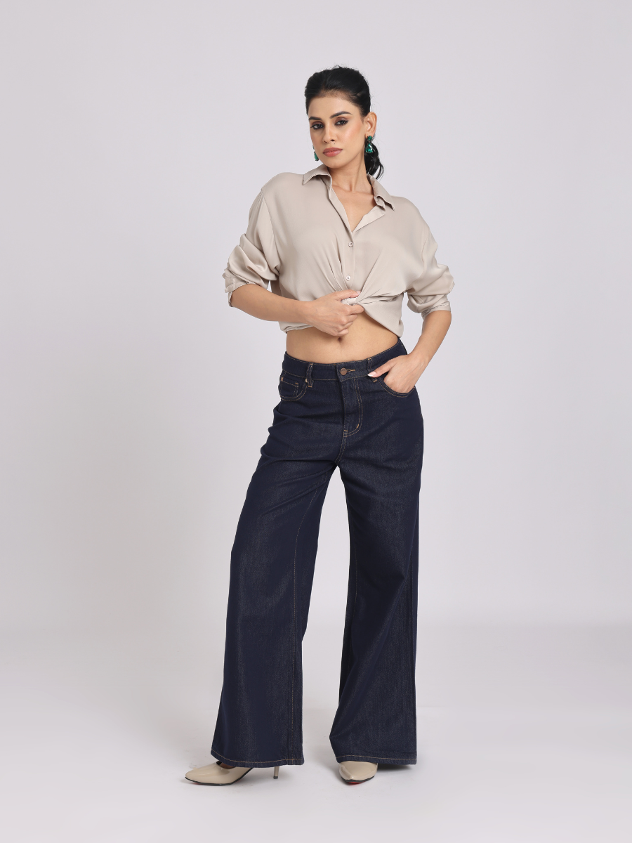 Beige Premium Flowy Satin Oversized Shirt