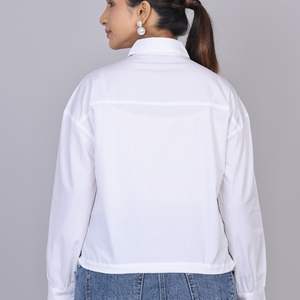 Lilac Lace Patch Cotton Shirt with Drawstring Hem